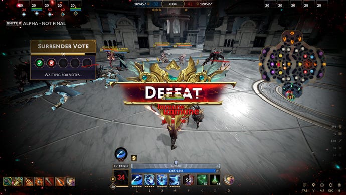 The defeat screen in Smite 2.