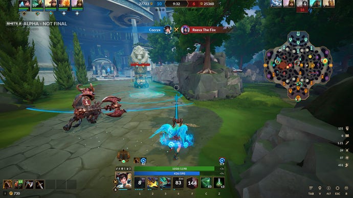 Fighting in lane as a cutesy blue wizard in Smite 2.